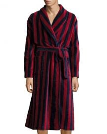 Derek Rose Striped Velour Robe  Navy Burgundy at Neiman Marcus